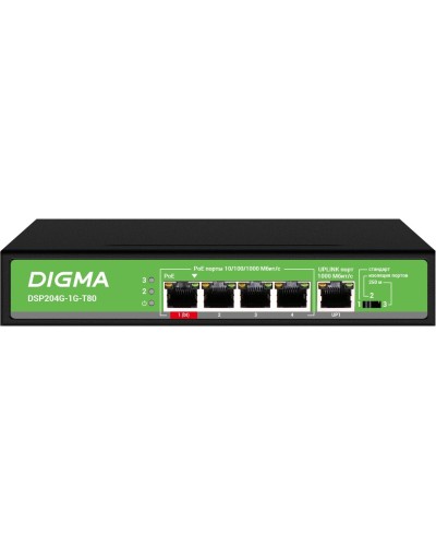 DSP204G-1G-T80 (L2) 5х1Гбит/с 4PoE 4PoE+ 1PoE++ 80W. Коммутатор с питанием по PoE. Digma в Камышине