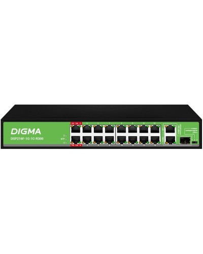 DSP216F-1G-1C-R300 (L2) 16х100Мбит/с 1х1Гбит/с 1хКомбо(1000BASE-T/SFP) 16PoE 16PoE+ 2PoE++ 300W. Коммутатор с питанием по PoE. Digma в Камышине
