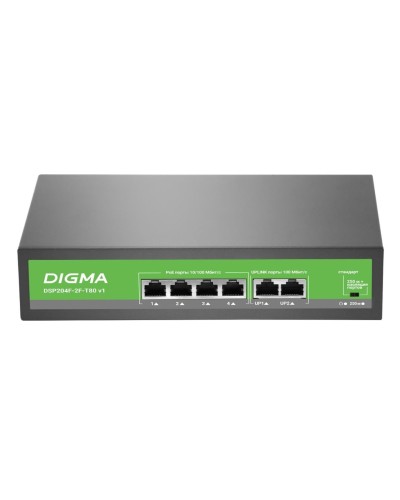 DSP204F-2F-T80 DSP204F-2F-T80 V1 (L2) 6х100Мбит/с 4PoE 4PoE+ 80W. Коммутатор с питанием по PoE. Digma в Камышине