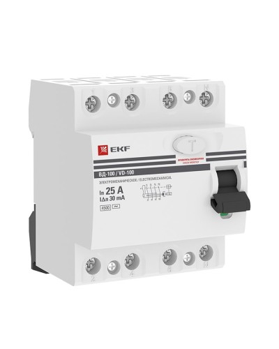 УЗО ВД-100 4P 25А 30мА тип AC эл-мех  PROxima (elcb-4-25-30-em-pro). Выключатель дифференциального тока (УЗО). EKF в Камышине