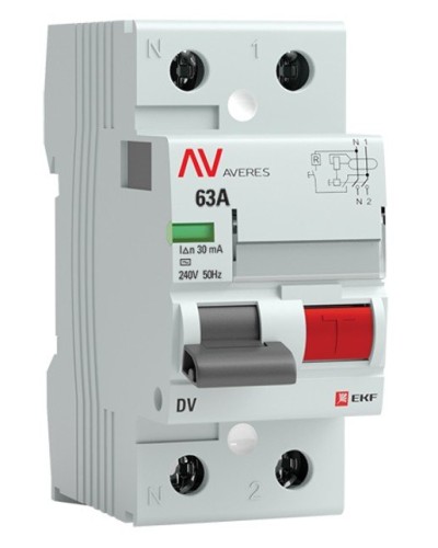 DV 2P 63А/ 30мА (AC)  AVERES (rccb-2-63-30-ac-av). Выключатели дифференциального тока (УЗО). EKF в Камышине