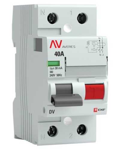 DV 2P 40А/ 30мА (AC)  AVERES (rccb-2-40-30-ac-av). Выключатели дифференциального тока (УЗО). EKF в Камышине