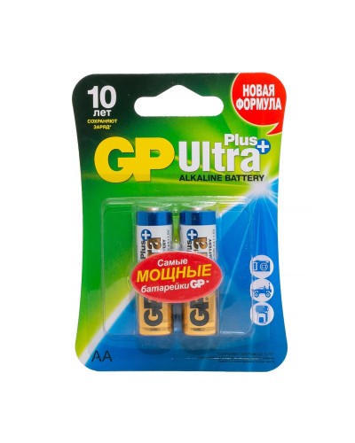 GP Ultra Plus Alkaline 15A AA (GP 15AUP-2CR2), упак. 2 шт. БЛИСТЕР. Алкалиновые батарейки. GP Batteries в Камышине