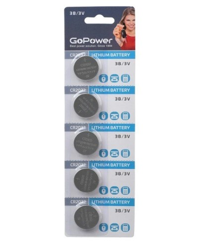 CR2032 GoPower, упак. 5 шт., БЛИСТЕР. Литиевый элемент питания. GoPower в Камышине