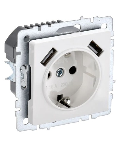Розетка с з/к с USB A+A 2,1А РЮш10-1-БрБ белый BRITE (BR-R14-16-U21-D21-K01). Розетка с заземлением с защитными шторками, 2,1А. IEK в Камышине