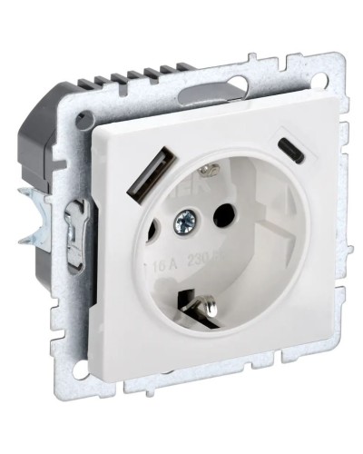 Розетка с з/к с USB A+C 18Вт РЮш11-1-БрБ белый BRITE (BR-R14-16-U22-018-K01). Розетка с заземлением с защитными шторками, 18Вт. IEK в Камышине