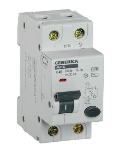 GENERICA АВДТ 32 C40 2Р 30мА (MAD25-5-040-C-30). Автоматический выключатель дифференциального тока. IEK в Камышине
