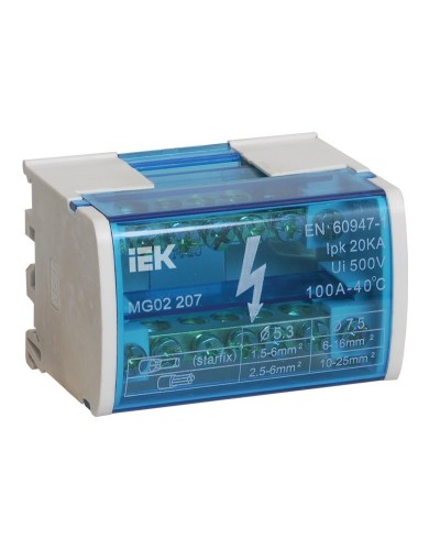 ШНК 2х7 L+PEN (YND10-2-07-100). Шина на DIN-рейку в корпусе (кросс-модуль). IEK в Камышине
