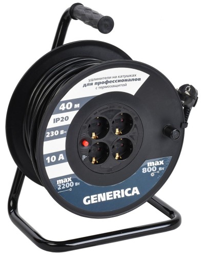 УК40 4 места 2P+PE, 40м GENERICA (WKP10-10-04-40-G). Удлинитель на катушке с термозащитой, 3х1,0кв.мм. IEK в Камышине