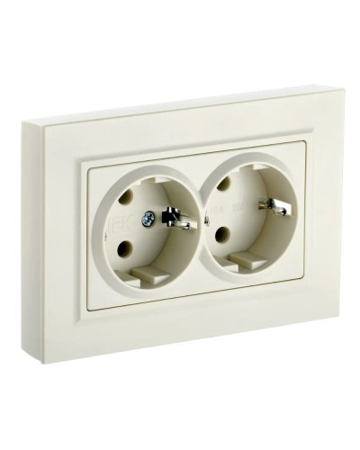 Розетка 2-местная с з/к РС12-3-БрКр бежевый BRITE (BR-R21-16-K10-F). Розетка с заземлением без защитных шторок в сборе. IEK в Камышине