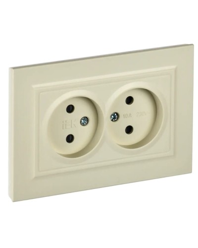 Розетка 2-местная без з/к РСш12-2-БрКр бежевый BRITE (BR-R23-10-K10-F). Розетка без заземления с защитными шторками в сборе. IEK в Камышине