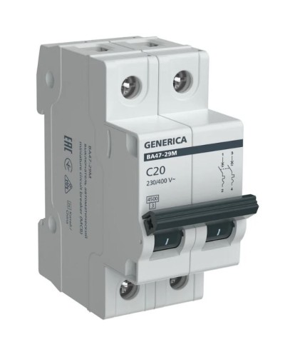 GENERICA ВА47-29М 2P C 20А 4,5кА (MVA21-2-020-C-G). Автоматический выключатель. IEK в Камышине