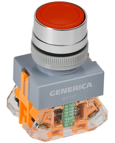 Кнопка D7-11T d=22мм красная GENERICA (BBT50-11T-3-21-K04-G). Кнопка управления с фиксацией. IEK в Камышине