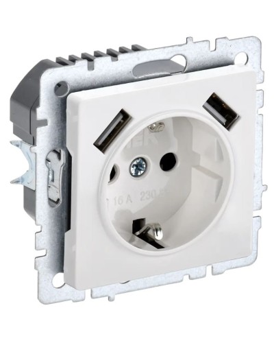 Розетка с з/к с USB A+A 3,1А РЮш10-2-БрБ белый BRITE (BR-R14-16-U21-D31-K01). Розетка с заземлением с защитными шторками, 3,1А. IEK в Камышине