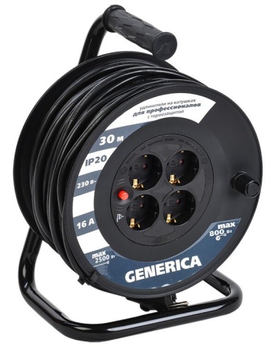 УК20 4 места 2P+PE, 20м GENERICA (WKP20-16-04-20-G). Удлинитель на катушке с термозащитой, 3х1,5кв.мм. IEK в Камышине