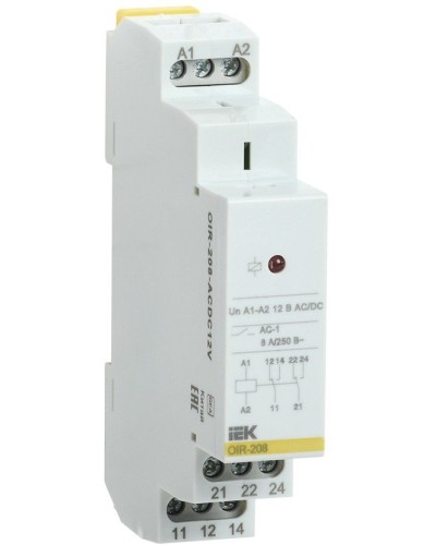 Реле промежуточное модульное OIR 2 контакта 8А 12В AC/DC (OIR-208-ACDC12V). Реле промежуточное модульное. IEK в Камышине