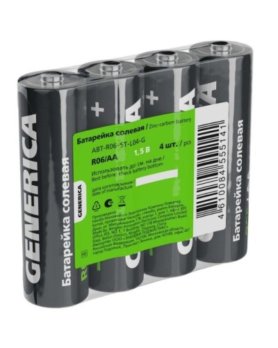 Батарейка солевая R06/AA GENERICA (4 шт) (ABT-R06-ST-L04-G). Батарейка солевая. IEK в Камышине