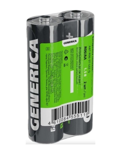 Батарейка солевая R06/AA GENERICA (2 шт) (ABT-R06-ST-L02-G). Батарейка солевая. IEK в Камышине