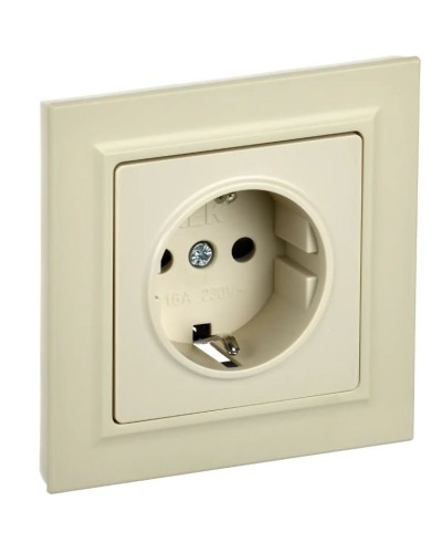 Розетка с з/к РСР14-1-0-БрКр бежевый BRITE (BR-R14-16-K10-F). Розетка с заземлением с защитными шторками в сборе. IEK в Камышине