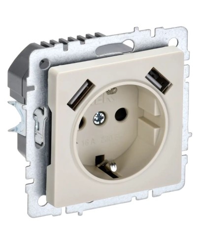 Розетка с з/к с USB A+A 3,1А РЮш10-2-БрКр бежевый BRITE (BR-R14-16-U21-D31-K10). Розетка с заземлением с защитными шторками, 3,1А. IEK в Камышине