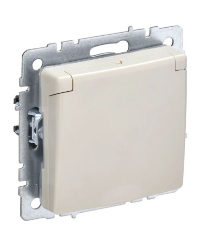 Розетка с з/к РСбш10-3-БрКр бежевый BRITE (BR-R16-16-K10). Розетка с заземлением с защитными шторками и крышкой. IEK в Камышине