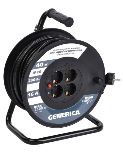 УК40 4 места 2P+PE, 40м GENERICA (WKP20-16-04-40-G). Удлинитель на катушке с термозащитой, 3х1,5кв.мм. IEK в Камышине