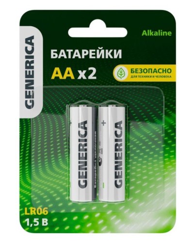 Батарейка Alkaline LR06/AA GENERICA (2 шт) (ABT-LR06-ST-L02-G). Батарейка щелочная. IEK в Камышине