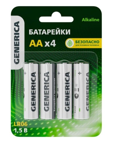 Батарейка Alkaline LR06/AA GENERICA (4 шт) (ABT-LR06-ST-L04-G). Батарейка щелочная. IEK в Камышине