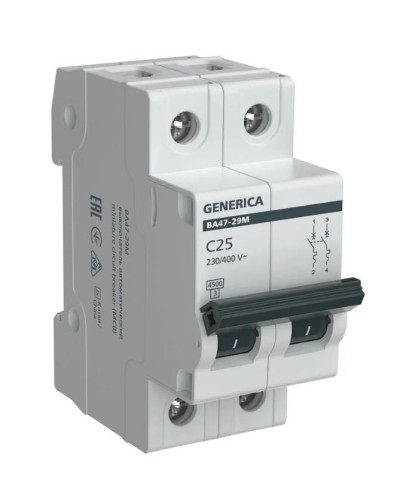 GENERICA ВА47-29М 2P C 25А 4,5кА (MVA21-2-025-C-G). Автоматический выключатель. IEK в Камышине