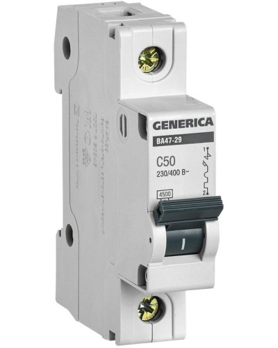 GENERICA ВА47-29 1P C 50А 4,5кА (MVA25-1-050-C). Автоматический выключатель. IEK в Камышине
