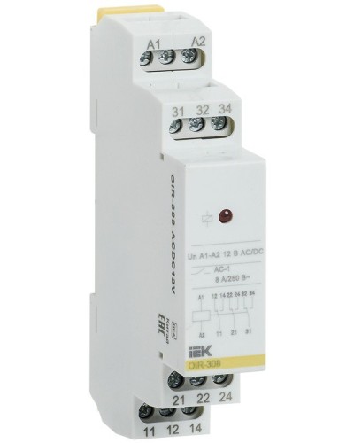 Реле промежуточное модульное OIR 3 контакта 8А 12В AC/DC (OIR-308-ACDC12V). Реле промежуточное модульное. IEK в Камышине