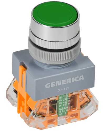Кнопка D7-11T d=22мм зеленая GENERICA (BBT50-11T-3-21-K06-G). Кнопка управления с фиксацией. IEK в Камышине