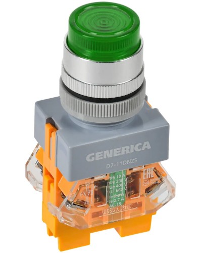 Кнопка D7-11DNZS d=22мм зеленая GENERICA (BBT50-11DNZS-3-11-K06-G). Кнопка управления с подсветкой и фиксацией. IEK в Камышине