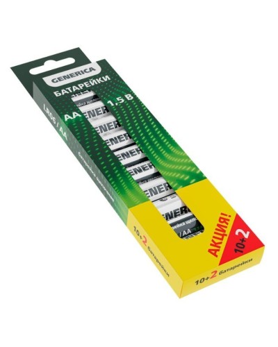 Батарейка Alkaline LR06/AA GENERICA (12 шт) ПРОМО (ABT-LR06-ST-B12-G). Батарейка щелочная. IEK в Камышине