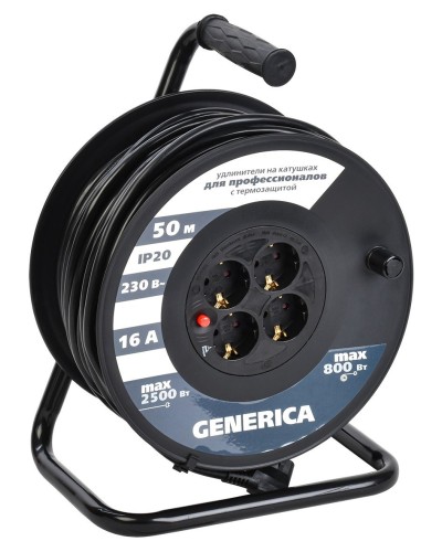 УК50 4 места 2P+PE, 50м GENERICA (WKP20-16-04-50-G). Удлинитель на катушке с термозащитой, 3х1,5кв.мм. IEK в Камышине