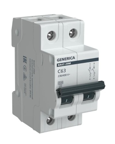GENERICA ВА47-29М 2P C 63А 4,5кА (MVA21-2-063-C-G). Автоматический выключатель. IEK в Камышине
