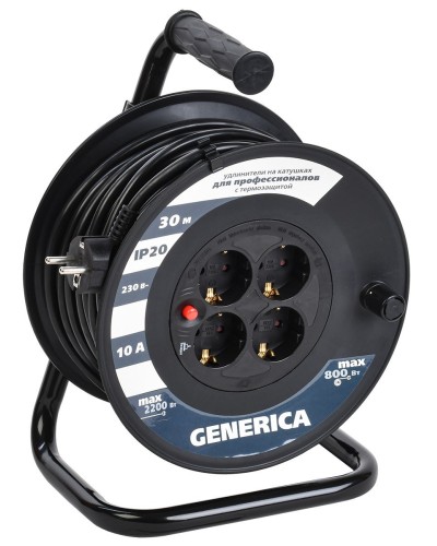 УК30 4 места 2P+PE, 30м GENERICA (WKP10-10-04-30-G). Удлинитель на катушке с термозащитой, 3х1,0кв.мм. IEK в Камышине