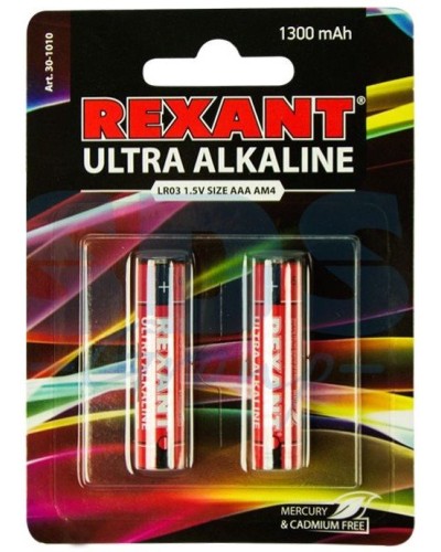 Ультра алкалиновая батарейка AAA/LR03 1,5 V 2 шт. блистер REXANT (30-1010). Элемент питания. Rexant в Камышине
