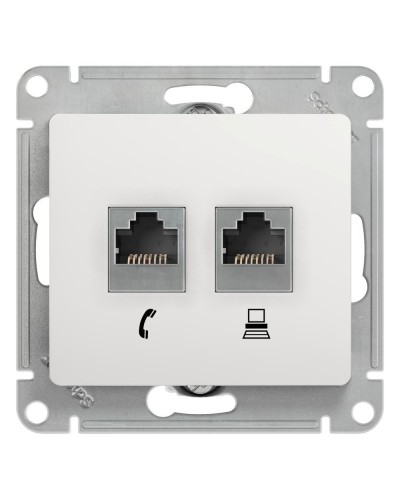 Glossa розетка RJ11+RJ45, 2-местная, кат. 5Е, скрытой установки, механизм, белый (GSL000185). Розетка компьютерная + телефонная. Systeme Electric в Камышине