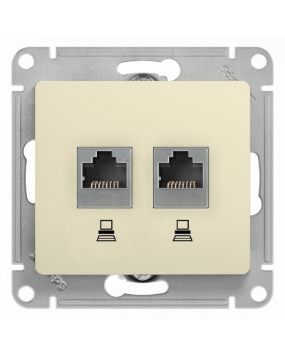 Glossa розетка RJ45+RJ45 2-местная, кат. 5Е, скрытой установки, механизм, бежевый (GSL000285KK). Розетка компьютерная. Systeme Electric в Камышине
