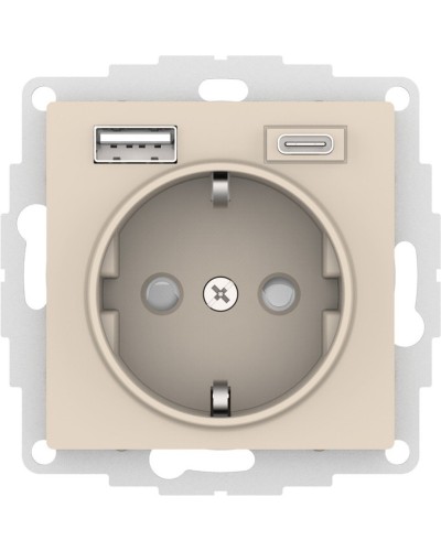 AtlasDesign розетка 1-местная с 2 USB A+C, скрытой установки, механизм, бежевый (ATN000232). Розетка с USB. Systeme Electric в Камышине