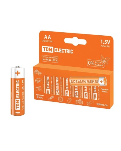 LR6 AA Alkaline 1,5V PAK-8 TDM (SQ1702-0009). Элемент питания. TDM ЕLECTRIC в Камышине