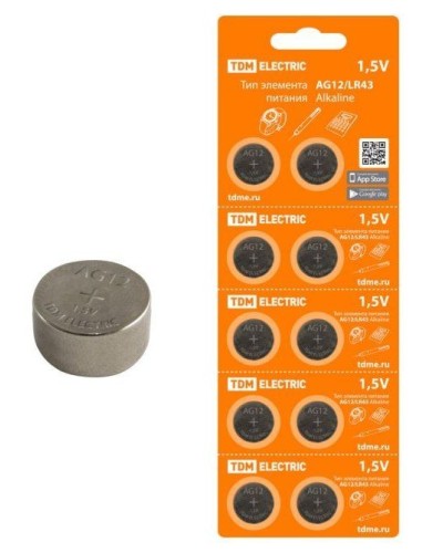 AG12/LR43 Alkaline 1,5V BP-10 TDM (SQ1702-0046). Элемент питания. TDM ЕLECTRIC в Камышине