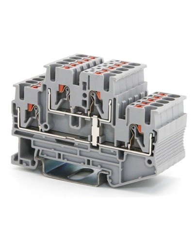 Клемма двухуровневая, зажим push-in, 2.5 кв.мм, серая (VPRTT-2.5-PV-GY). Клемма проходная, 4 точки подключения, уровни соединены перемычкой. ДКС в Камышине