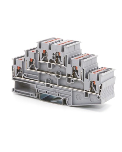 Клемма трехуровневая, зажим push-in, 2.5 кв.мм, серая (VPR-2.5-3L-GY). Клемма проходная, 6 точки подключения. ДКС в Камышине