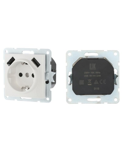Розетка с з/к + 2xUSB разъема, 2А, белый LK60 (868004-1). Розетка. Экопласт в Камышине