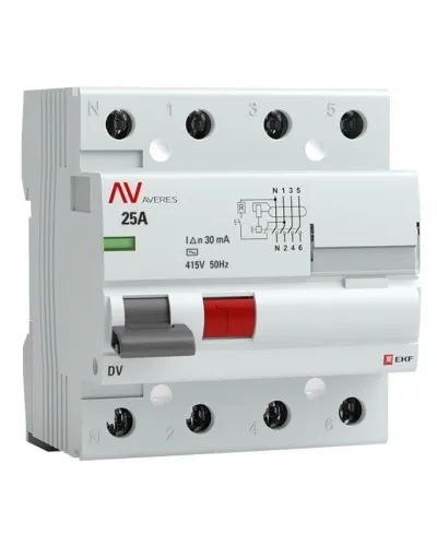DV 4P 25А/ 30мА (AC)  AVERES (rccb-4-25-30-ac-av). Выключатели дифференциального тока (УЗО). EKF в Камышине