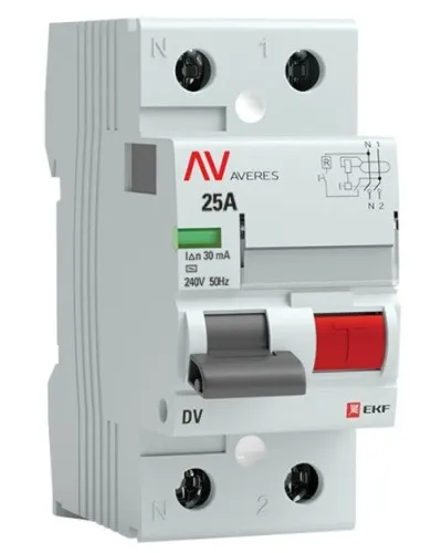 DV 2P 25А/ 30мА (AC)  AVERES (rccb-2-25-30-ac-av). Выключатели дифференциального тока (УЗО). EKF в Камышине