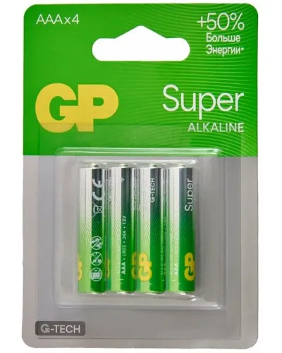 GP Super Alkaline 24A AAA (GP 24AA21-2CRSBC4), упак. 4 шт. БЛИСТЕР. Алкалиновые батарейки. GP Batteries в Камышине