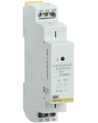 Реле промежуточное модульное OIR 1 контакт 16А 230В AC (OIR-116-AC230V). Реле промежуточное модульное. IEK в Камышине